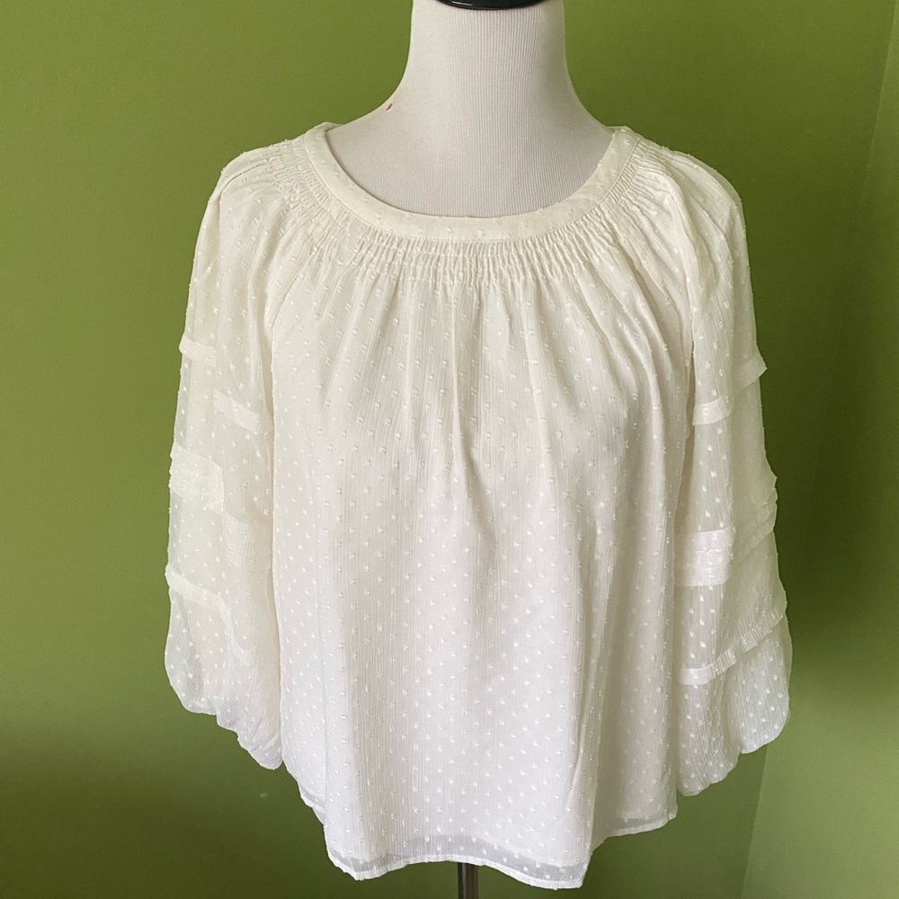 LOFT Clip Dot Ivory Blouse